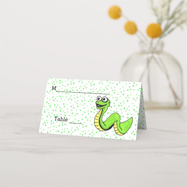 Carte De Placement Smiling mignon serpent vert clair jaune sur les po (Devant)