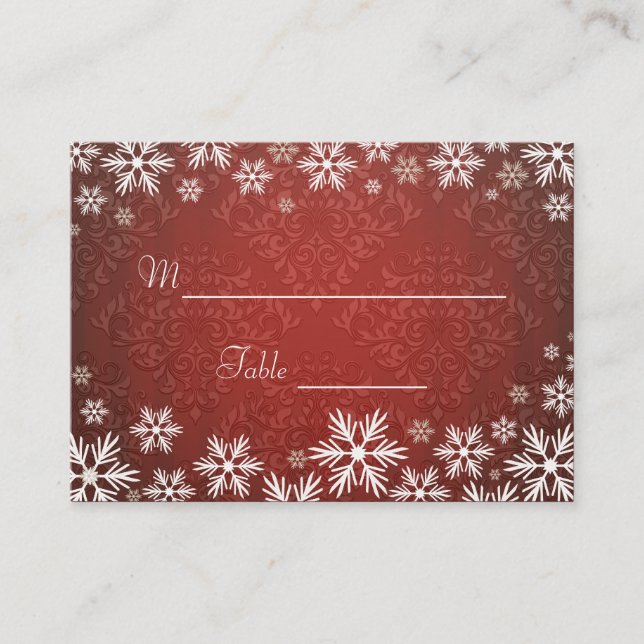 Carte De Placement Snowflakes et Red Mariage damassé Place Setting (Devant)