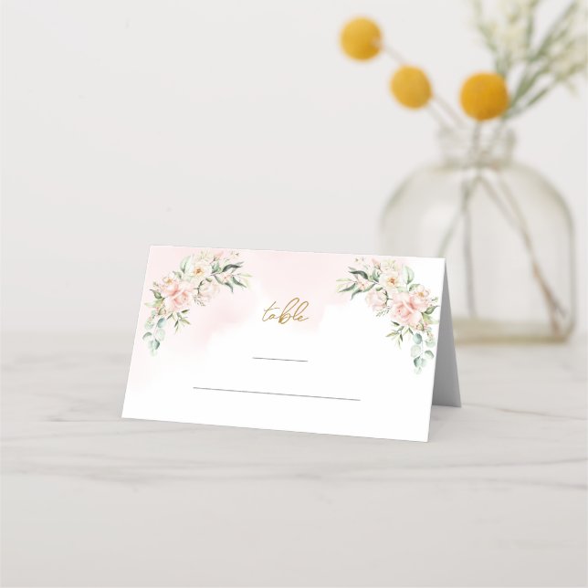 Carte De Placement Soft rose pastel roses verdure or carte place (Devant)