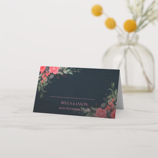 Carte De Placement Soirée de mariage florale Orange Gris Orange Peach (Devant)
