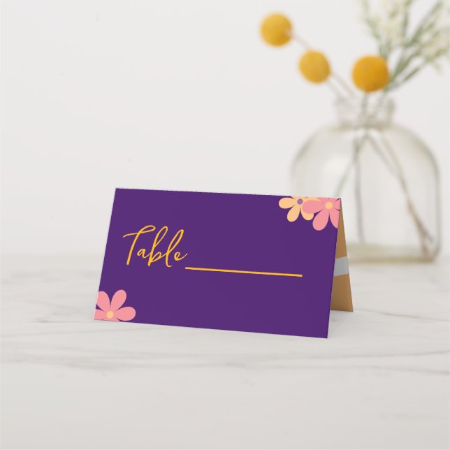 Carte De Placement Soirée de mariage rétro violet orange floral (Devant)