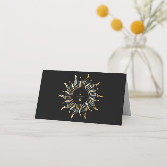 Carte De Placement Soleil céleste noir et or (Dos)