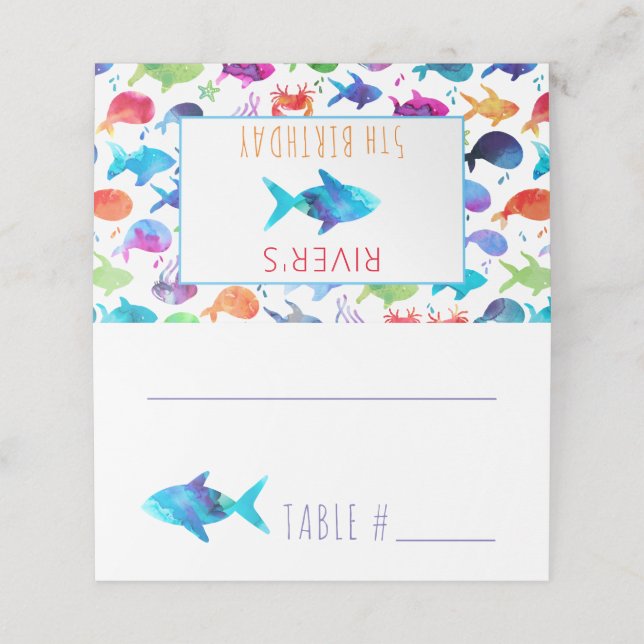 Carte De Placement Sous la mer Rainbow Fish Birthday Baby shower (Extérieur déplié)