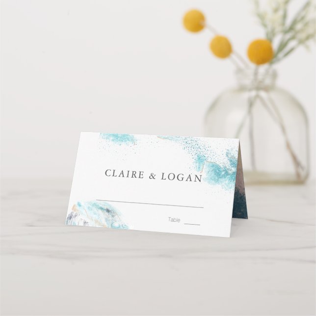 Carte De Placement Splashing Blue Waves Coastal Wedding (Devant)