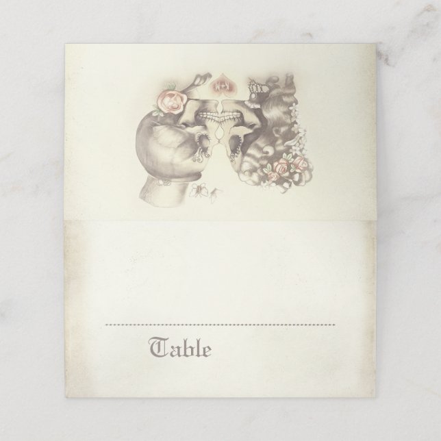 Carte De Placement Squelette gothique Couple rose Nom floral (Extérieur déplié)