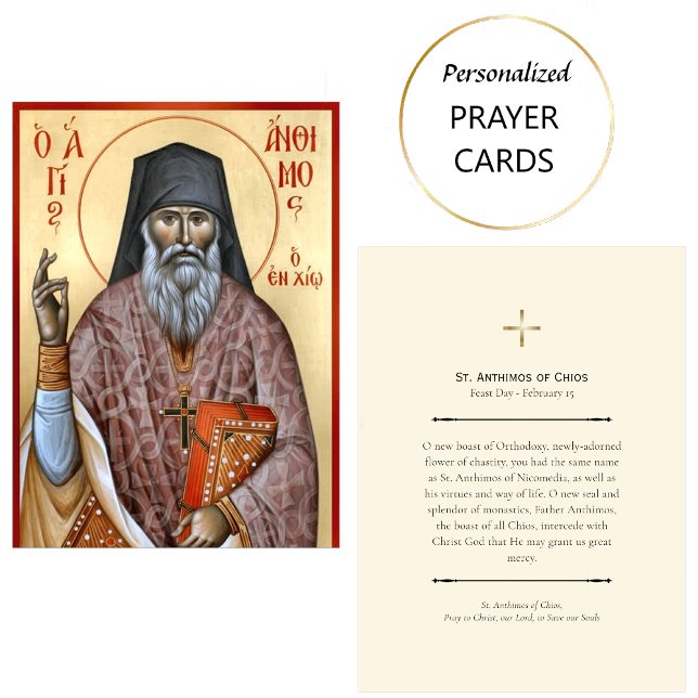 Carte De Placement St. Anthimos of Chios Orthodox Prayer Card (Créateur téléchargé)