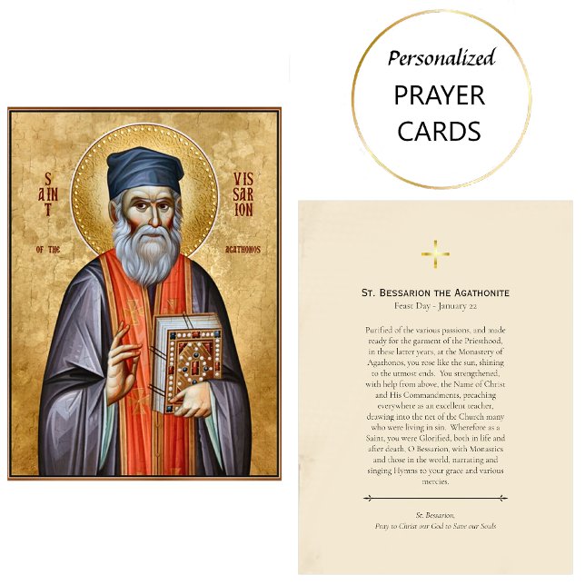 Carte De Placement St. Bessarion the Agathonite Orthodox Prayer Card  (Créateur téléchargé)