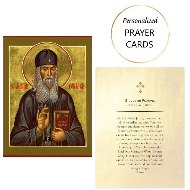 Carte De Placement St. Justin Popovic Orthodox Christian Prayer Card  (Créateur téléchargé)