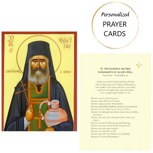 Carte De Placement St. Philoumenos the New  Hieromartyr Prayer Card (Créateur téléchargé)