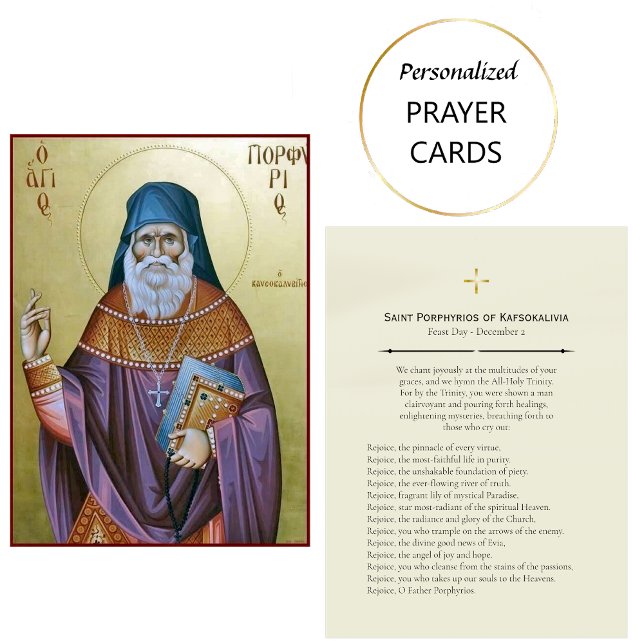 Carte De Placement St. Porphyrios of Kafsokalivia Prayer Card  (Créateur téléchargé)