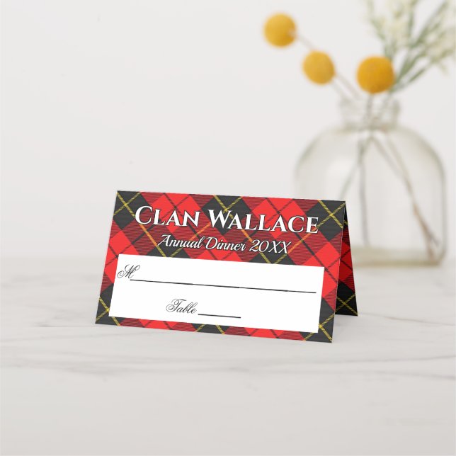 Carte De Placement Statine Clan Wallace Rouge et Tartan noir Motto (Devant)