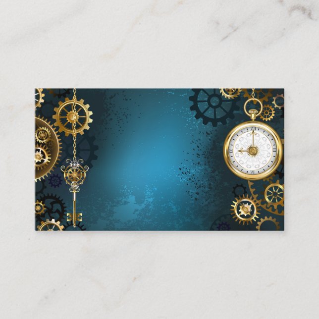Carte De Placement Steampunk Arrière - plan turquoise avec Gears (Devant)