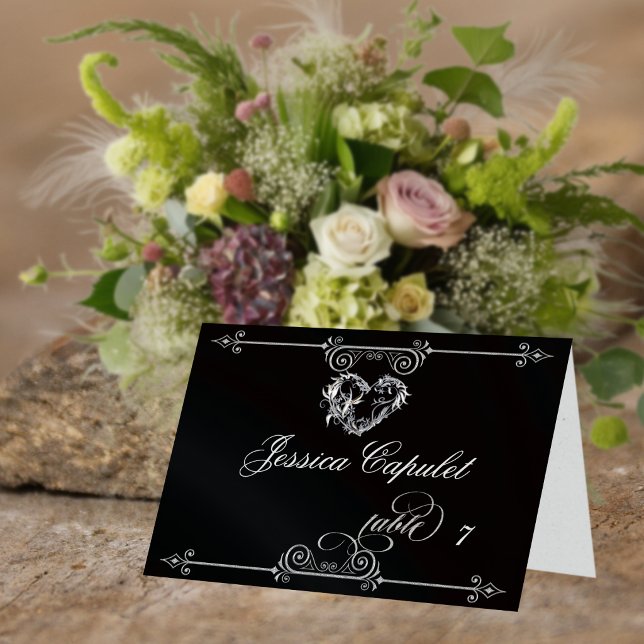 Carte de placement Stylish Heart & Scrolls - Noir (Créateur téléchargé)