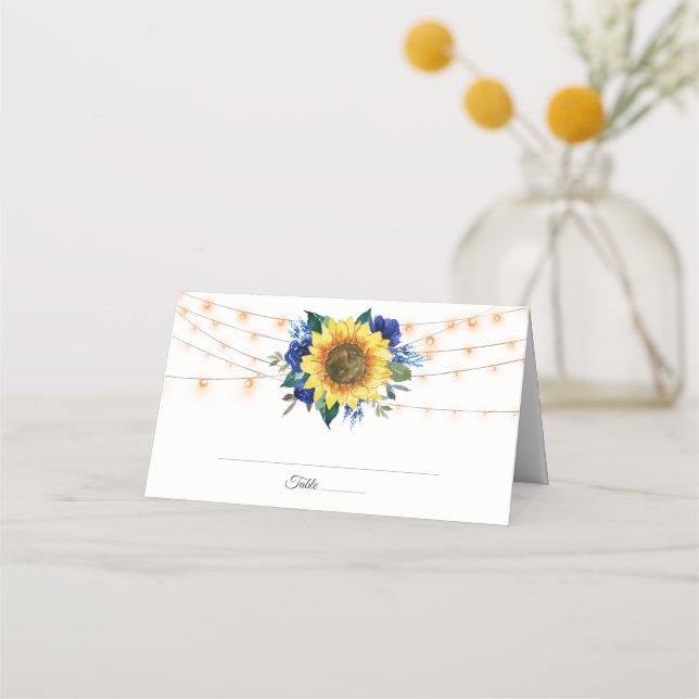 Carte De Placement Sunflower Blue Floral String Mariage (Devant)
