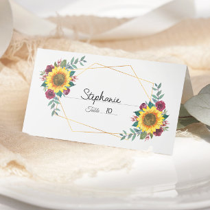 Carte De Placement Sunflower Bourgogne Floral Mariage géométrique