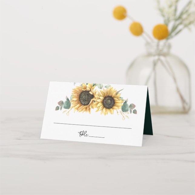 Carte De Placement Sunflower Eucalyptus Noms et Mariage de date (Devant)