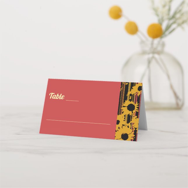 Carte De Placement Sunflower Sunset Coral Gold Modern Wedding (Devant)