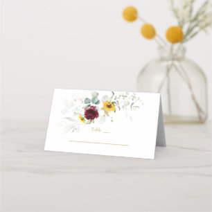 Carte De Placement Sunflowers Bourgogne Airy Greenery Numéro de table