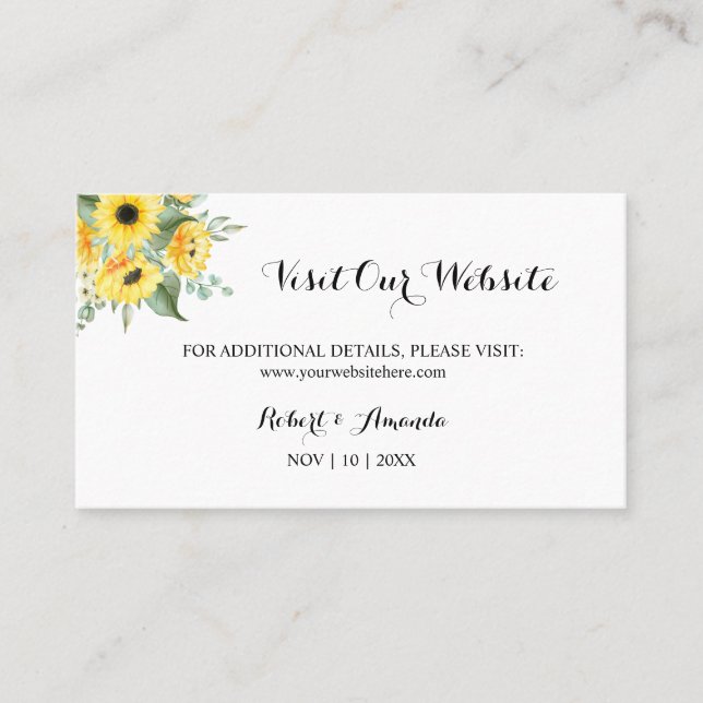 Carte De Placement Sunflowers Visitez notre site Web Mariage insérer  (Devant)