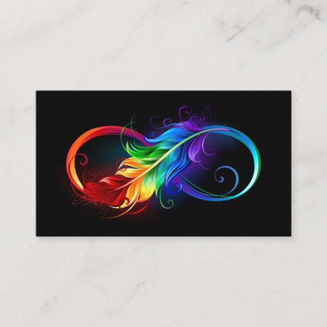 Carte De Placement Symbole d'infini avec plume arc-en-ciel (Devant)