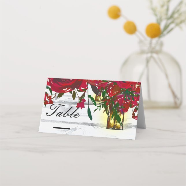 Carte De Placement Table avec roses aquarelles rouges romantiques et  (Devant)