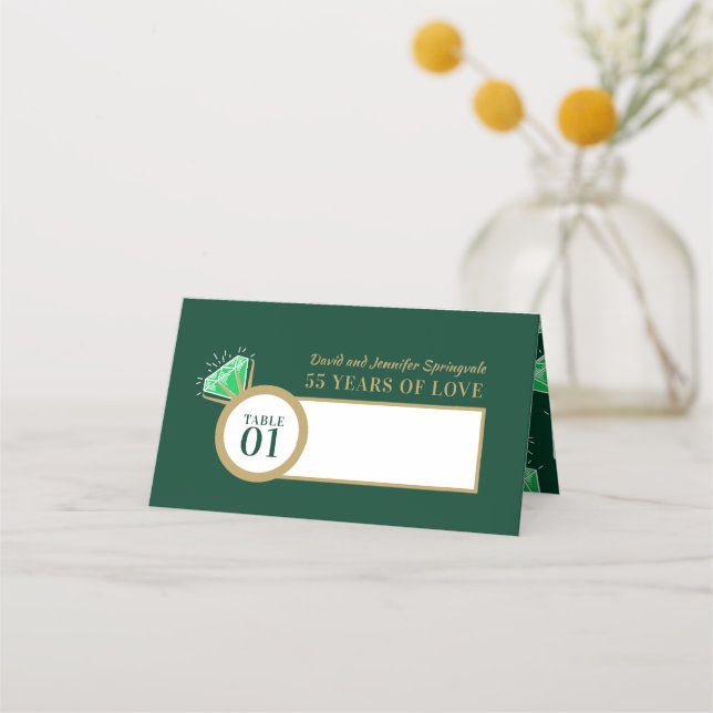 Carte De Placement Table d'anniversaire verte émeraude 55e mariage (Devant)