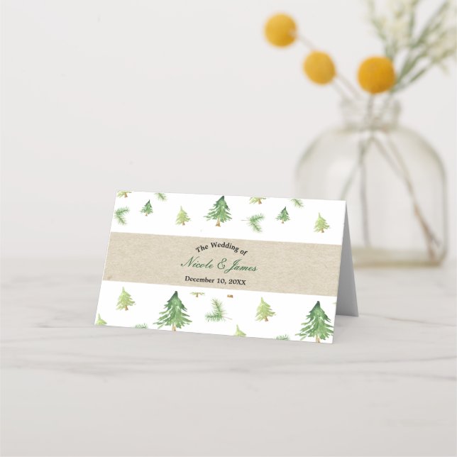 Carte De Placement Table d'assise de mariage d'hiver de pins à l'aqua (Devant)