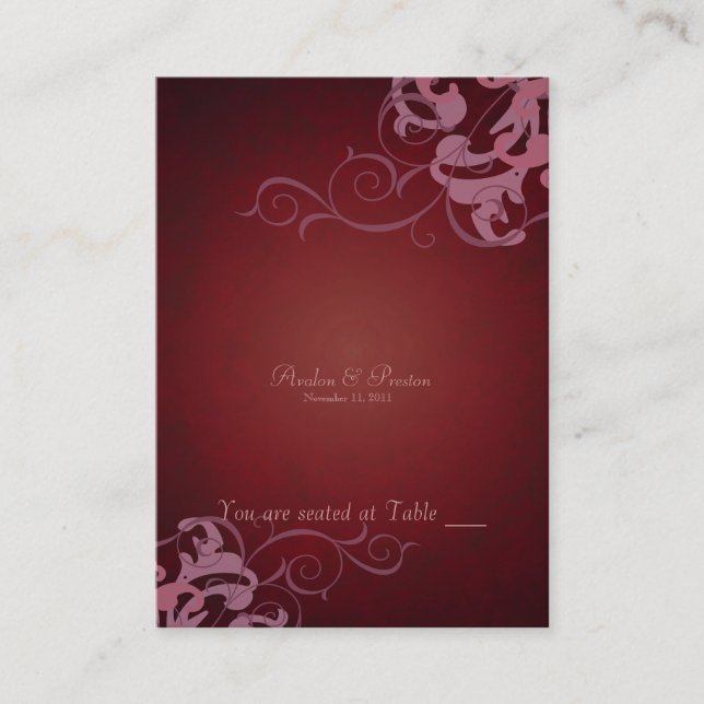 Carte De Placement Table de défilement rouge et rose Noble (Devant)