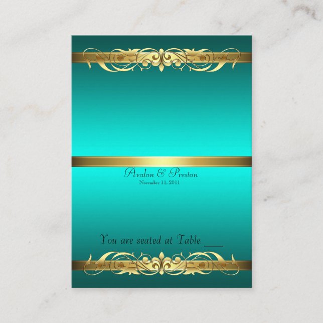 Carte De Placement Table de défilement Turquoise et or Grand Duchess (Devant)