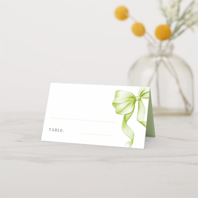 Carte De Placement Table de Fête des mariées Elegant Sage Green Bow (Devant)