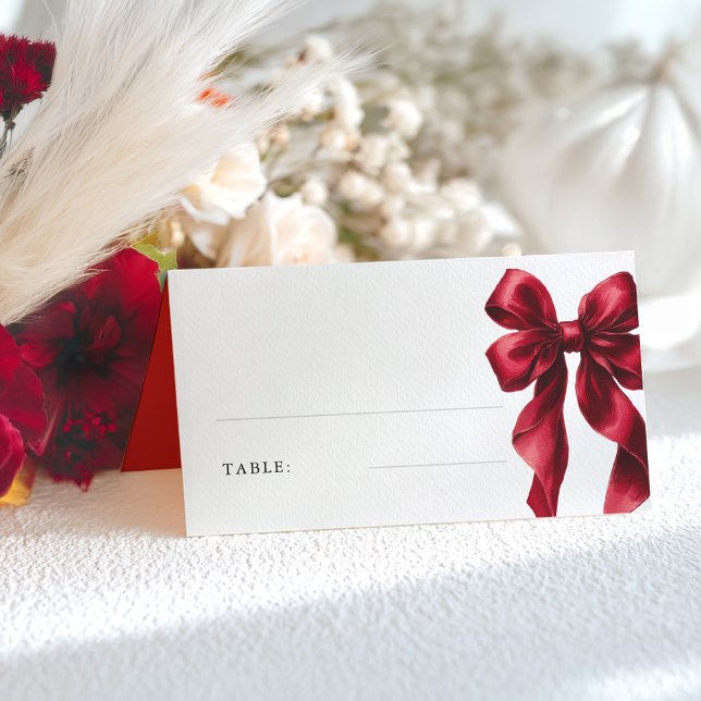 Carte De Placement Table de fête prénuptiale avec ruban rouge élégant (Red Bow Place Cards)