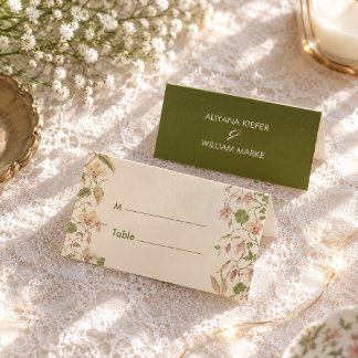 Carte De Placement Table de mariage à vigne fleurie verte et rose
