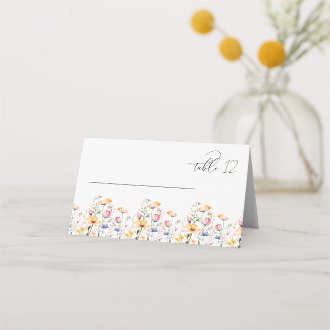 Carte De Placement Table de mariage aux fleurs sauvages aquarelle (Devant)