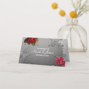 Carte De Placement Table de mariage aux roses rouges vintage ornement