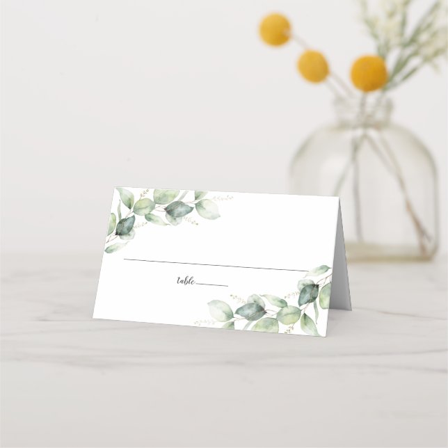 Carte De Placement Table de mariage avec écriture rustique et verdure (Devant)