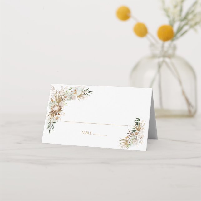 Carte De Placement Table de mariage bohème dorée et verte (Devant)