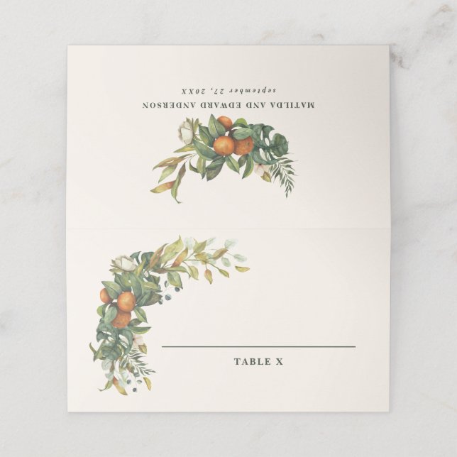 Carte De Placement Table de mariage de fleurs d'oranger rustique mode (Extérieur déplié)