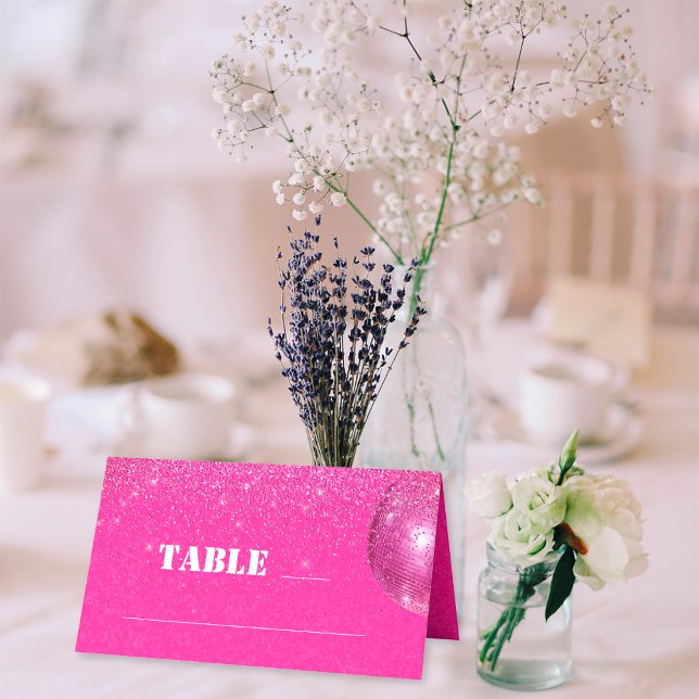 Carte De Placement Table de mariage disco chic rose pailleté (Front)