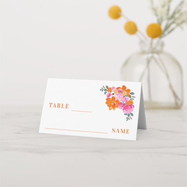 Carte De Placement Table de mariage du jardin d'été rose et orange (Devant)