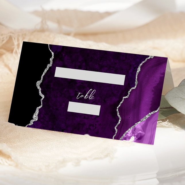 Carte De Placement Table de mariage en écriture Agate Argent Violet (Créateur téléchargé)
