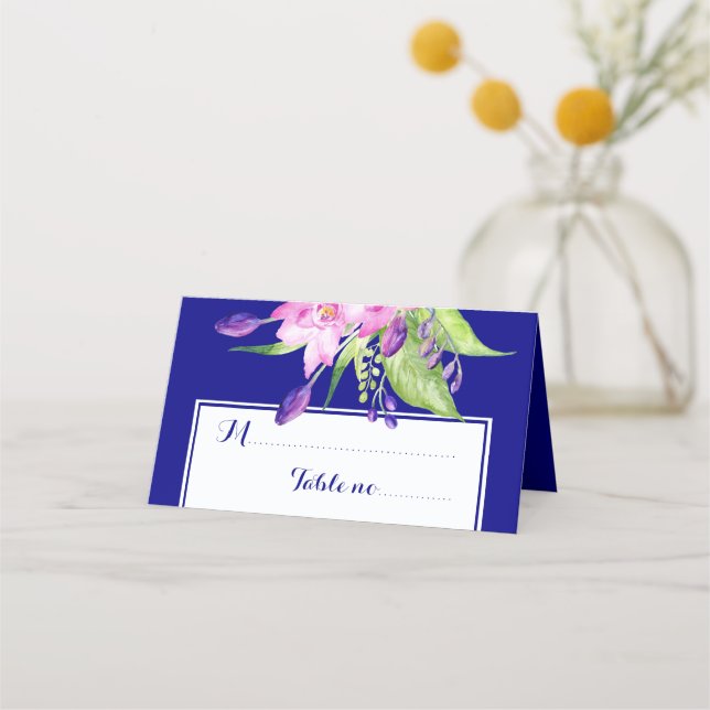 Carte De Placement Table de mariage fleurie de prune violette marine (Devant)