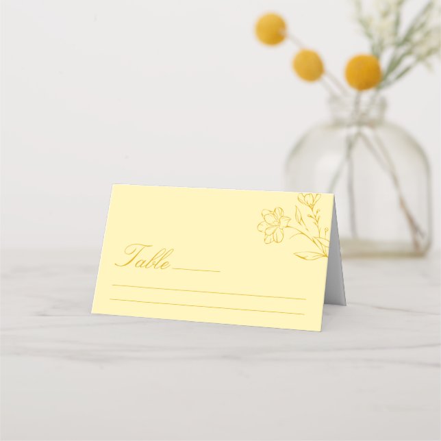 Carte De Placement Table de mariage floral jaune moderne (Devant)