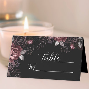 Carte De Placement Table de mariage gothique noir fleurs sombres