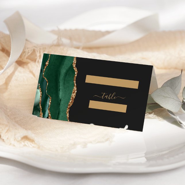 Carte De Placement Table de mariage moderne émeraude vert agate or (Créateur téléchargé)