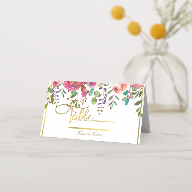Carte De Placement Table de mariage moderne fleurs floraux aquarelle (Dos)