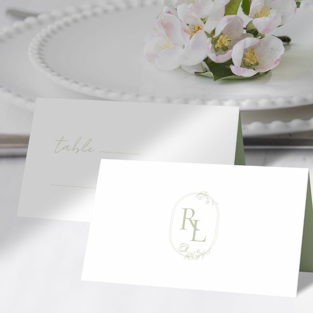 Carte De Placement Table de Mariage Monogramme Couple Vert et Blanc M (Créateur téléchargé)