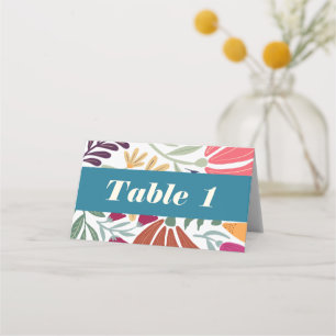Carte De Placement Table de mariage rétro floral coloré dépareillé
