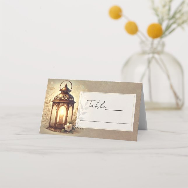Carte De Placement Table de Mariage Rustique de Lanterne brillante en (Devant)