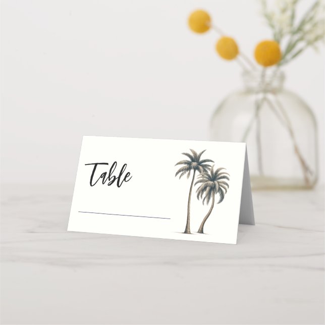Carte De Placement Table de mariage rustique en palmier tropical (Devant)