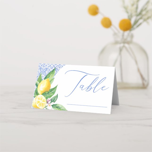 Carte De Placement Table de réception de mariage en carrelage bleu Po (Devant)